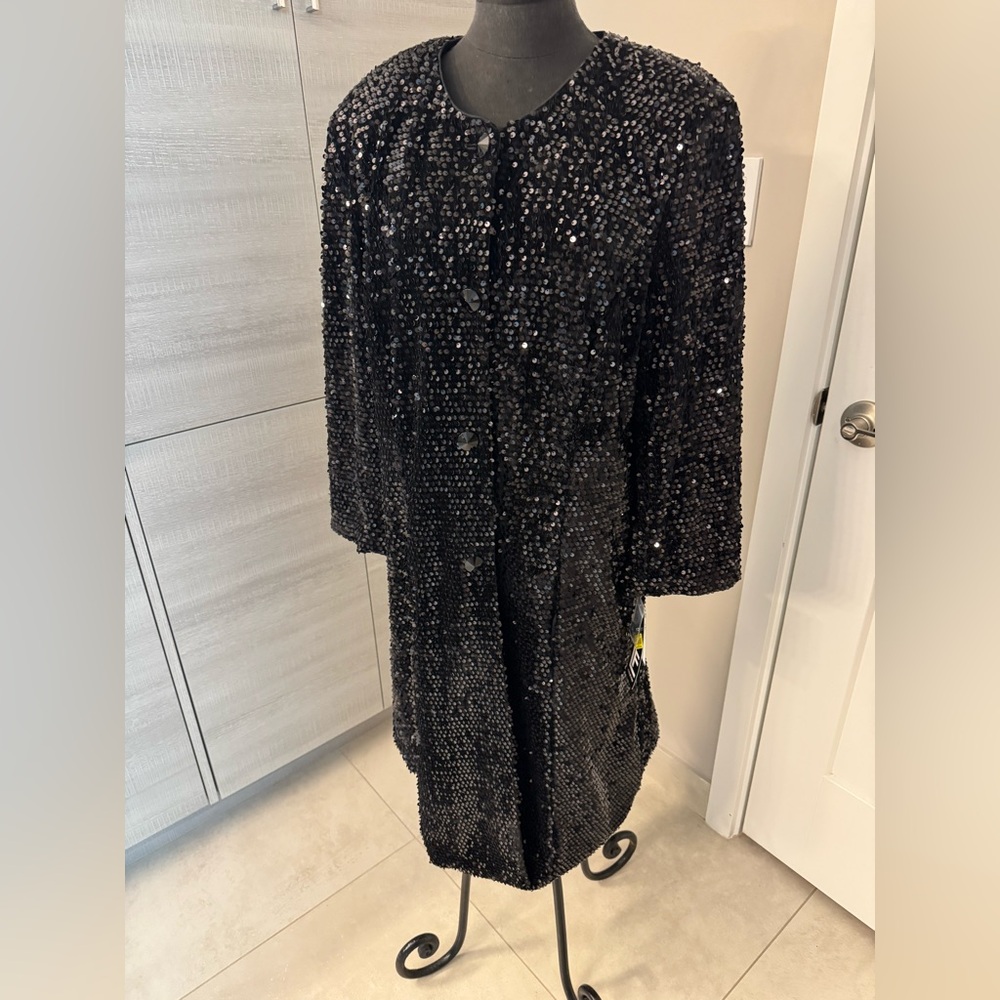 Leslie Fay Black Sequin Dress or Coat. Ladies. Size 16 never worn w tags